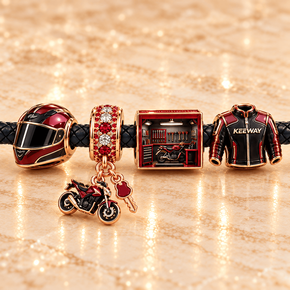 KEW Braided Leather Charm Bracelet Set NHVH