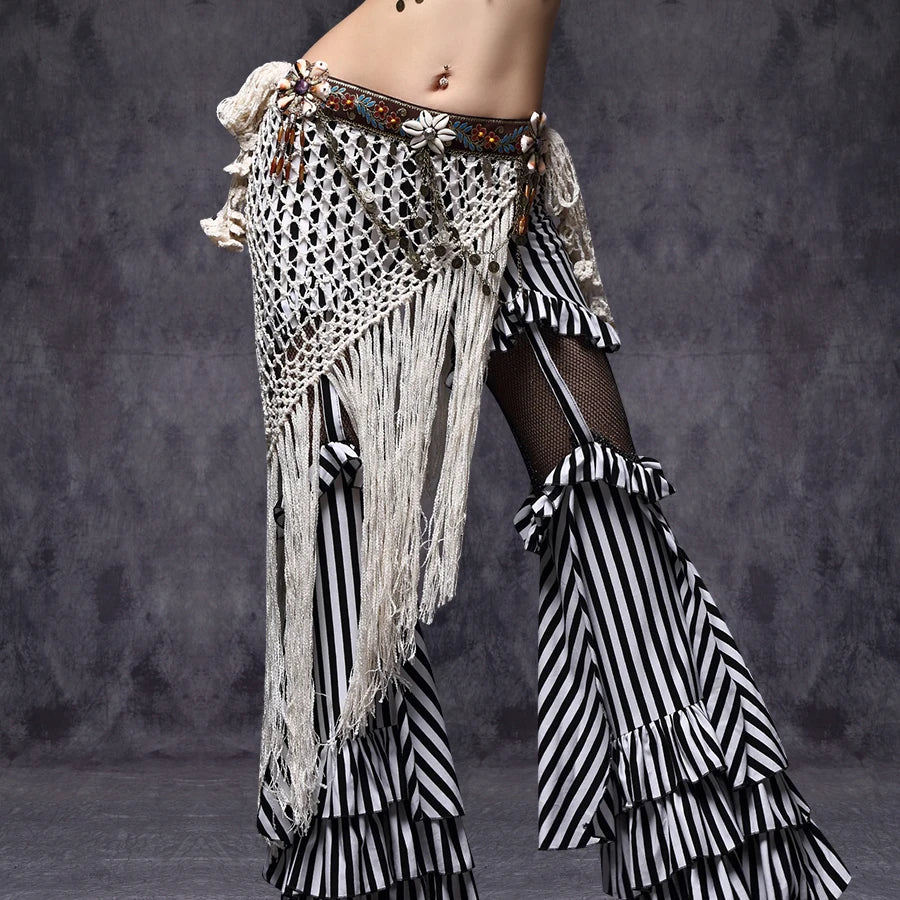 Tribal ATS Belt Belly Dance Hip Scarf Costumes Tassel Coin Gypsy Bellydance Style Handmade Hip Scarf Accessories Adjustable