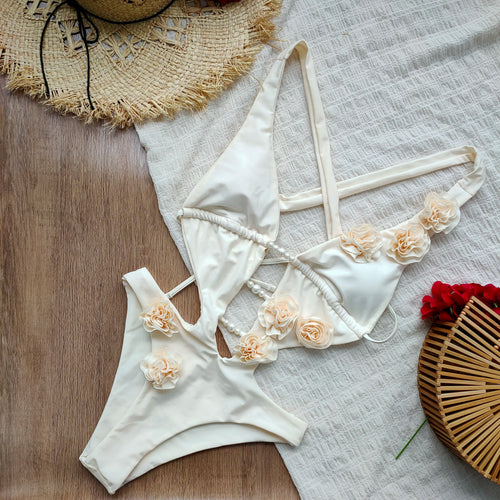 2026 New 3D Flowers One Piece Swimsuit Women Solid Sexy Hollow Out Swimwear Tropical Summer Beachwear Bathing Suit Bodysuit
